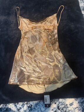 NWT Gold Metallic Slip Dress with Spaghetti Straps